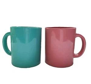 Pair of Vintage Ingrid Chicago Mid Century Stackable Cups/Mugs Pink & Turquoise - Picture 1 of 7