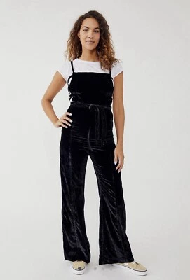 NWT $168 Free People 90's Forever Tie Side Velvet Overalls S - Image 1 of 4