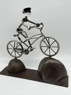 Bicycle Rider Nuts & Bolts Metal Sculpture X Games BMX Bike Racer Brutalist - Image 1 of 4