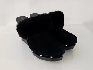 Vince Camuto Black Suede Faux Fur Wedge Clogs/Mules 9.5M - Picture 1 of 5