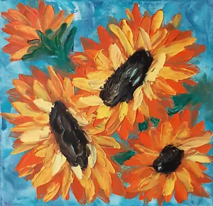 Sunflower Original Oil Painting Flowers Art Impasto Painting 12 by 12 Floral Art - Picture 1 of 6