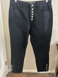 Topshop Moto Crop Jeans Womens Size 32 X 30 Button Fly High Rise Black - Picture 1 of 9