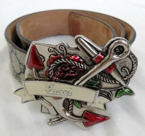GUCCI Authentic Anchor Buckle Belt Beige GG pattern size 85/34 Length 96.5cm - Picture 1 of 10