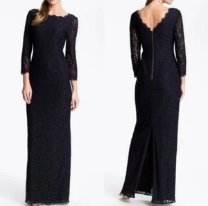 Adrianna Papell Column Scalloped Floral Lace Evening Gown 3/4 Sleeve Maxi Dress - Picture 1 of 11
