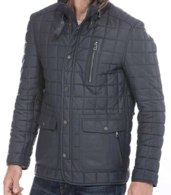 Chaqueta de cuero acolchada de piel de cordero azul marino - grande para hombre EU 50 Foto 1 de 4