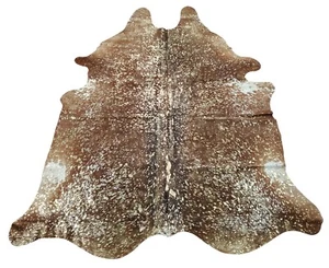 Silver Cowhide Rug Metallic Brown Brazilian Hair On Cow Hide 7.2ft x 6.4ft - Picture 1 of 5