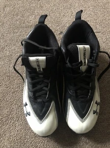 UNDER AMOUR HAMMER BLACK AND WHITE ATHLETIC MEN SHOES CLEATS SIZE 10.5 Pre Owned - Picture 1 of 7