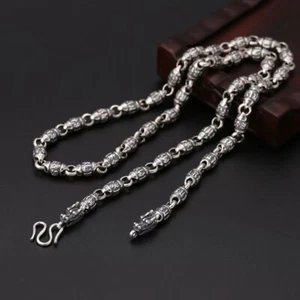 Solid 925 Sterling Silver Chain Dragon 6mm Oval Beads Link Necklace 20-26inch - Picture 1 of 4