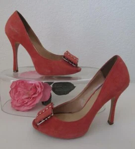 Miss Sixty Suede Studded Buckle Spike Heels Shoes 37 6.5 7 Apricot Coral Orange - Picture 1 of 8