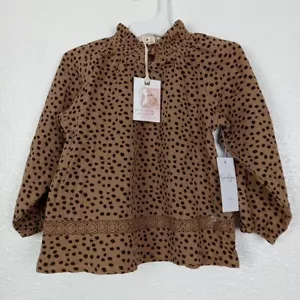 Jessica Simpson Top Girl's Size 4 Brown Dots Mock Neck Long Sleeve Blouse NWT - Picture 1 of 8