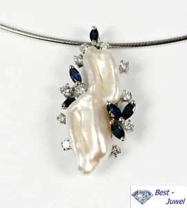 Moderno, Extravagante Colgante con Perla, Brillante 0,50 Quilates, Real Zafiro, - Imagen 1 de 2