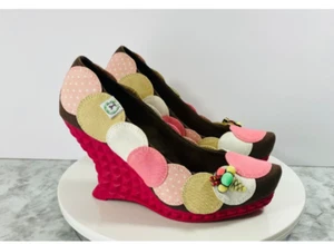 Miss L Fire Wedge Heels Womens 7.5 Ice Cream Scoops Textured Rainbow Festival - Picture 1 of 11