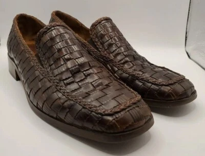 ВИНТАЖНЫЕ ИТАЛЬЯНСКИЕ КОРИЧНЕВЫЕ КОЖАНЫЕ ТКАНЫЕ ЛОФЕРЫ SESTO MEUCCI ЖЕНСКИЕ РАЗМЕР 10 N - Изображение 1 из 4