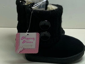 Stepping Stones Winter Brown Sherpa Fleece Lining Black Boots Little Girls sz. 5 - Picture 1 of 2