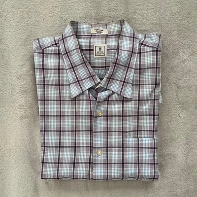 Camisa de vestir Peter Millar para hombre XL púrpura azul blanco a cuadros manga larga con botones Foto 1 de 4