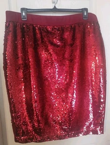 Eloquii Women's Skirt Size 22 Sequin Red Party Cocktail NEW Stretch Knee Length - Picture 1 of 5