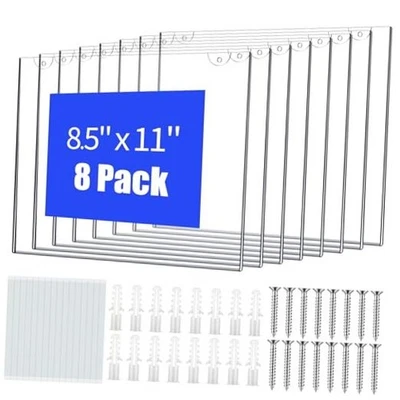 Pieces Acrylic Sign Holder.5 X 11 Wall Mount Sign Holder Clear Plastic 8 - Image 1 of 4