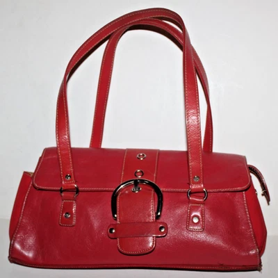 Bolso de Hombro Franco Sarto Cuero Rojo Muchos Bolsillos Cremalleras Forrado en Tela ~ ¡BONITO! Foto 1 de 4