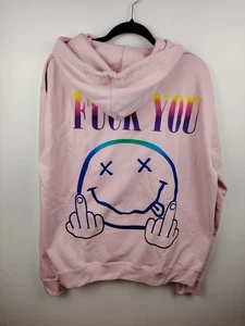 Nirvana Kurt Cobain FCK Fuck you Hoodie Rock Band Konzert Bio Damen Rosa XXXL - Picture 1 of 7
