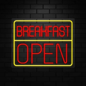 Breakfast Open Neon Sign for Retail Displays | LED Flex Neon | 31"W x 24"H x 1"D - Picture 1 of 5