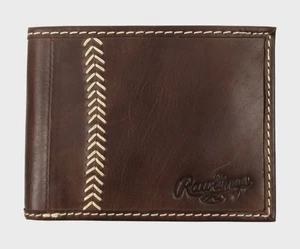Rawlings Baseball Stitch Bi-Fold Dark Brown Tanned Leather Wallet New w/tags/box - Picture 1 of 9