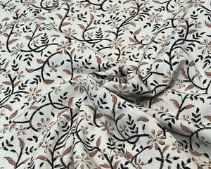 Floral Hand Block Duck Cotton for Upholstery 59” Wide by Yard performance fabric - Picture 1 of 15