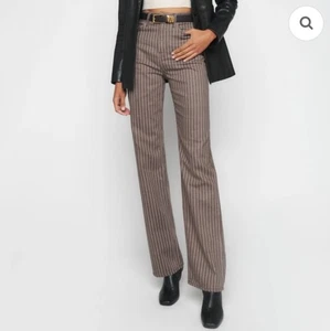 Reformation Jeans Size 25 Brown White Pinstriped High Rise Wide Leg Pants - Picture 1 of 8