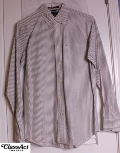 Tommy Hilfiger Gray White Striped Academy Poplin Button Down Shirt Men Sz S - Picture 1 of 5
