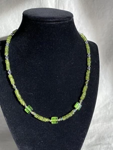 Lovely Handmade Peridot With Vintage German Art Glass Necklace W/SS Findings  - Picture 1 of 10