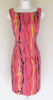 VTG 1990s DANA BUCHMAN SILK SUN DRESS PINK BOWS SIZE 6 LINED RED YELLOW BLACK - Image 1 of 4