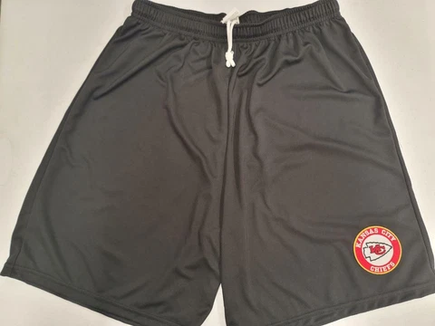 0725 Mens NFL KANSAS CITY CHIEFS Polyester SHORTS Embroidered Circle BLACK RED Cover