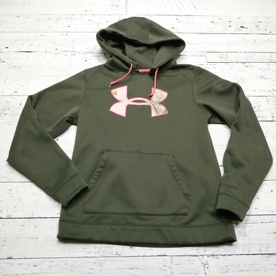 Under Armour Hoodie Womens Medium Green Pink Camo Fleece Hooded Sweatshirt - Image 1 of 4