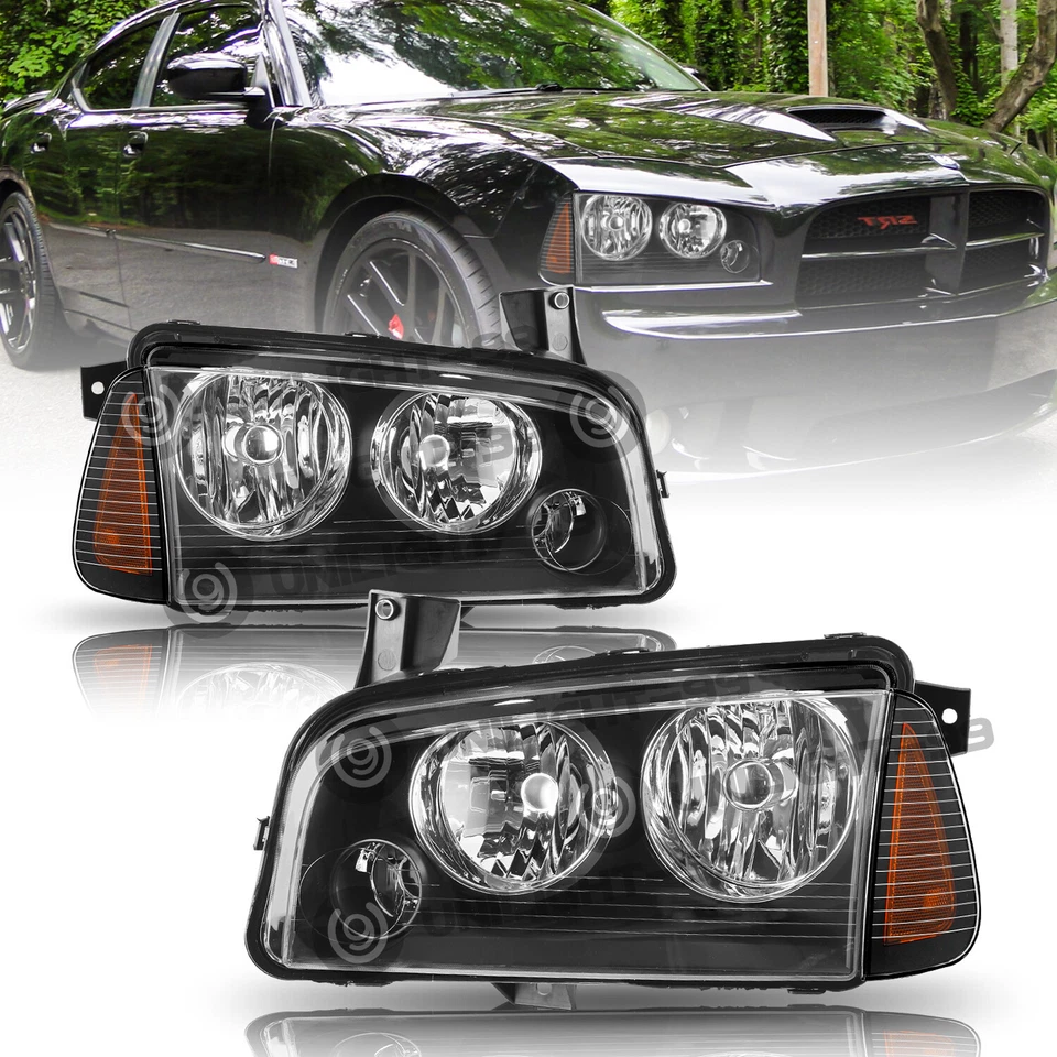 FOR 2006-2010 DODGE CHARGER BLACK AMBER PAIR HEADLAMPS LH+RH HEADLIGHTS 06-10 Foto 1 de 4