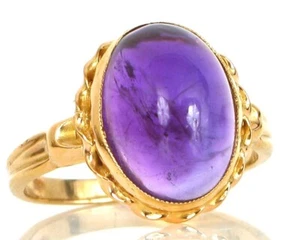 VTG BEAUTIFUL 10K YELLOW GOLD PURPLE AMETHYST CABOCHON SIGNET RING S7.75 3.7G - Picture 1 of 1