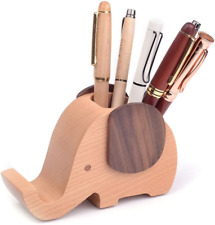 Elephant Wooden Pen Cup Pencil Holder for Desk Decor Desk Organizer with Cell Ph