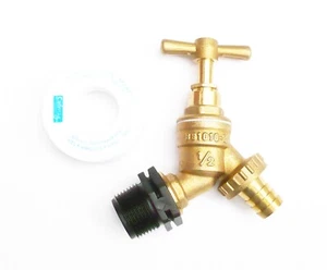 Brass Water Butt Tap to Polyprop 3/4" BSP Male Thead. C/W 1/2" Brass Hose Tail - Picture 1 of 1