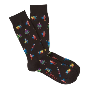 New K. Bell Men Crew Socks 10-13 Shoe 6.5-12 SUPERHEROES Black Arch Support gift - Picture 1 of 3