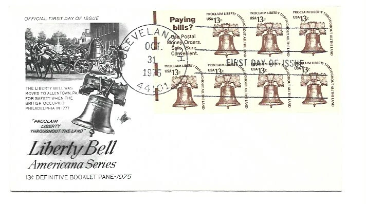 1595B 13c Liberty Bell, Americana, pane of 7 ArtCraft FDC - Image 1 of 1