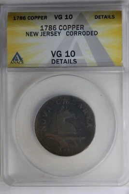 1786 .01 COPPER ANACS VG10 DETAILS NEW JERSEY  CORRODED - Image 1 of 2