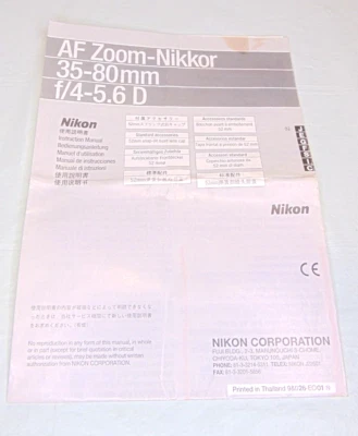 Lentes Nikon Nikkor Zoom AF Nikkor 35-80 mm f4-5,6D Guía manual (ES) Foto 1 de 4