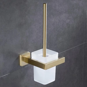 Modern Wall Mounted Toilet Brush Set - Brushed Gold Stainless Steel Holder with - Picture 1 of 8