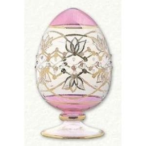 Rosa ägyptisches Glas dekoratives Ei mit Gold Blumen geätztes Muster Ägypten 7 Zoll - Bild 1 von 3
