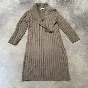 Calvin Klein Sweater Dress Womens Medium Tan 3/4 Sleeve Knee Length Cable Knit - Picture 1 of 9