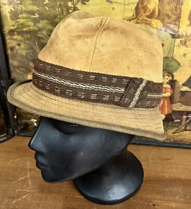 Vintage Suede Woven Band Trilby Style Hat Austrian German Trachten - Picture 1 of 6