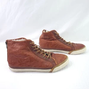 Frye Greene Size 9.5 Brown Leather High Tops Fur Sherling Lined Zip Up Sneakers - Picture 1 of 9