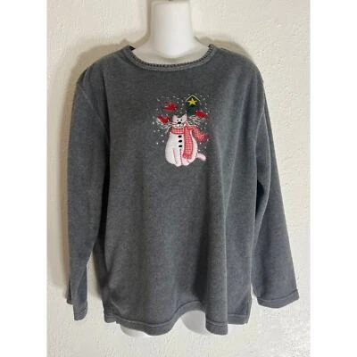 Sudadera vintage de Navidad de lana Stephanie Rogers para mujer talla grande gris gato  Foto 1 de 4