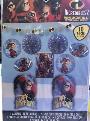 Kit de 10 piezas de decoración de 2 habitaciones Disney Increíbles fiesta de cumpleaños - centro de mesa - ventiladores Foto 1 de 4