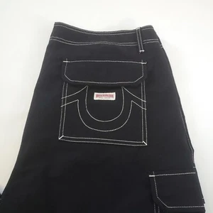 True Religion Cargo Pants Jet Black White Stitch 108335R Mens Size 36 - Picture 1 of 11