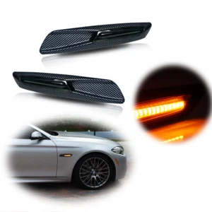Luces de marcador lateral del parachoques delantero tipo fibra de carbono LED ámbar para BMW 1 3 5 Series - Imagen 1 de 9