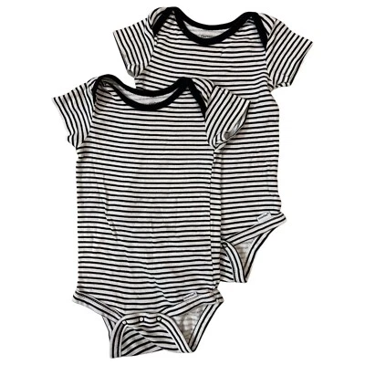 2 PACK GERBER BABY BOYS ONESIES STRIPED BLACK / WHITE COTTON SIZE 12 MONTHS - Image 1 of 2
